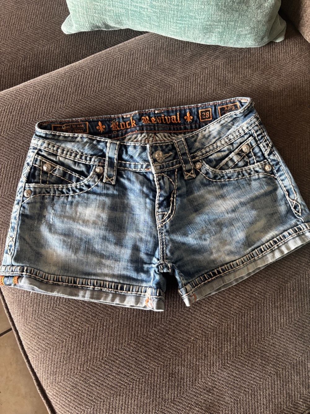 Rock Revival Amy Faded Light Blue Denim Jean Shorts